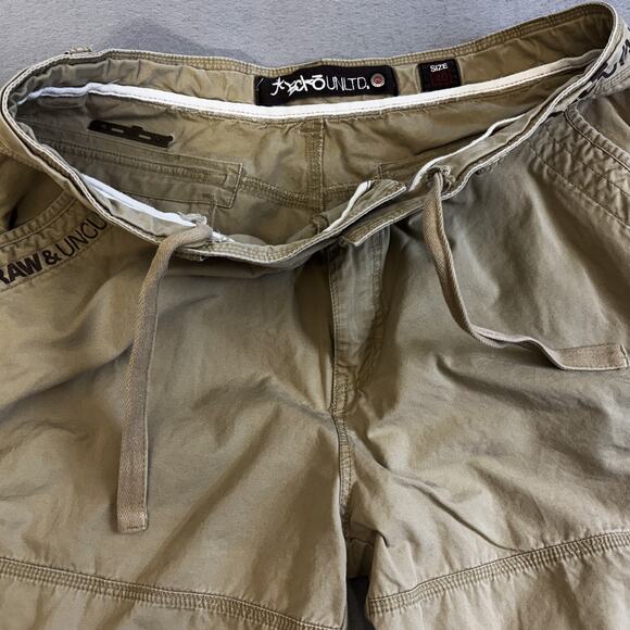 Vintage Ecko Unltd Cargo Shorts Mens 40 RARE Camo Pocket Beige Utility Raw Uncut - Picture 5 of 12